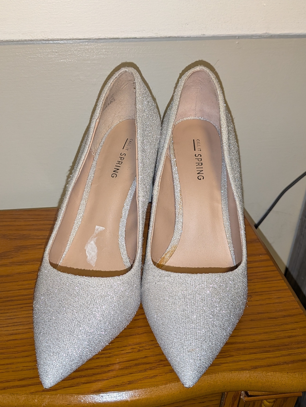 Call It Spring Silver Sparkle Pointed Toe Heels